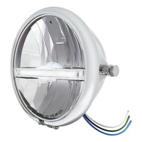 Chrome or Black 5-3/4" Motorcycle Headlight 9 LED Bulb w Amber or White Light Bar (Bottom or Side Mount)