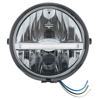 Chrome or Black 5-3/4" Motorcycle Headlight 9 LED Bulb w Amber or White Light Bar (Bottom or Side Mount)