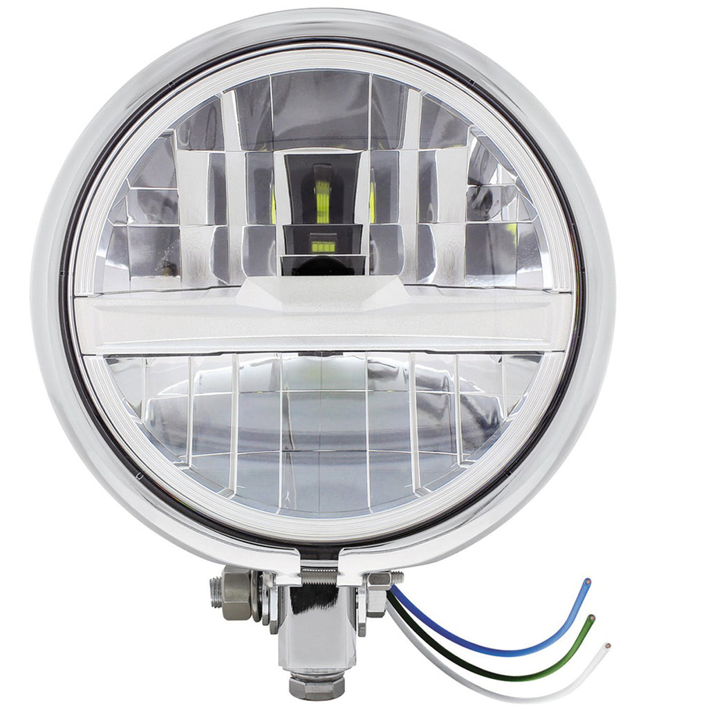 Chrome 5-3/4" Motorcycle Headlight 8 LED Bulb With Silver or Black Bar (Bottom or Side Mount)