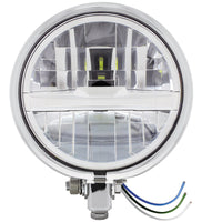 Chrome 5-3/4" Motorcycle Headlight 8 LED Bulb With Silver or Black Bar (Bottom or Side Mount)