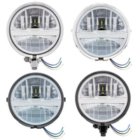 Chrome 5-3/4" Motorcycle Headlight 8 LED Bulb With Silver or Black Bar (Bottom or Side Mount)