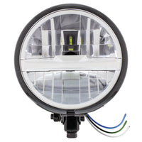 Chrome 5-3/4" Motorcycle Headlight 8 LED Bulb With Silver or Black Bar (Bottom or Side Mount)