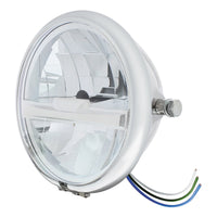 Chrome 5-3/4" Motorcycle Headlight 8 LED Bulb With Silver or Black Bar (Bottom or Side Mount)