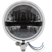 Chrome or Black 5-3/4" Motorcycle Headlight 8 LED Blackout Bulb With Black Bar (Bottom or Side Mount)