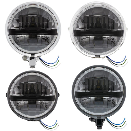 Chrome or Black 5-3/4" Motorcycle Headlight 8 LED Blackout Bulb With Black Bar (Bottom or Side Mount)