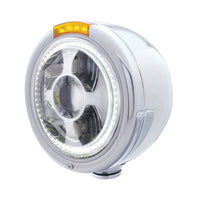 Stainless Steel Bullet Half Moon Headlight LED Projection Headlight & LED Turn Signal (Amber or Clear Lens)