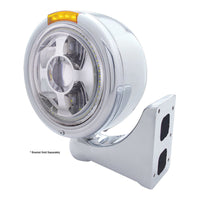 Stainless Steel Bullet Half Moon Headlight LED Projection Headlight & LED Turn Signal (Amber or Clear Lens)