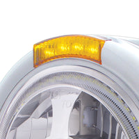 Stainless Steel Bullet Half Moon Headlight LED Projection Headlight & LED Turn Signal (Amber or Clear Lens)
