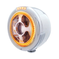 Stainless Steel Bullet Half Moon Headlight LED Projection Headlight & LED Turn Signal (Amber or Clear Lens)
