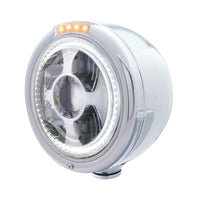 Stainless Steel Bullet Half Moon Headlight LED Projection Headlight & LED Turn Signal (Amber or Clear Lens)