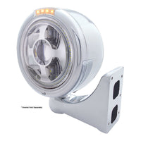 Stainless Steel Bullet Half Moon Headlight LED Projection Headlight & LED Turn Signal (Amber or Clear Lens)