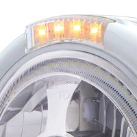 Stainless Steel Bullet Half Moon Headlight LED Projection Headlight & LED Turn Signal (Amber or Clear Lens)