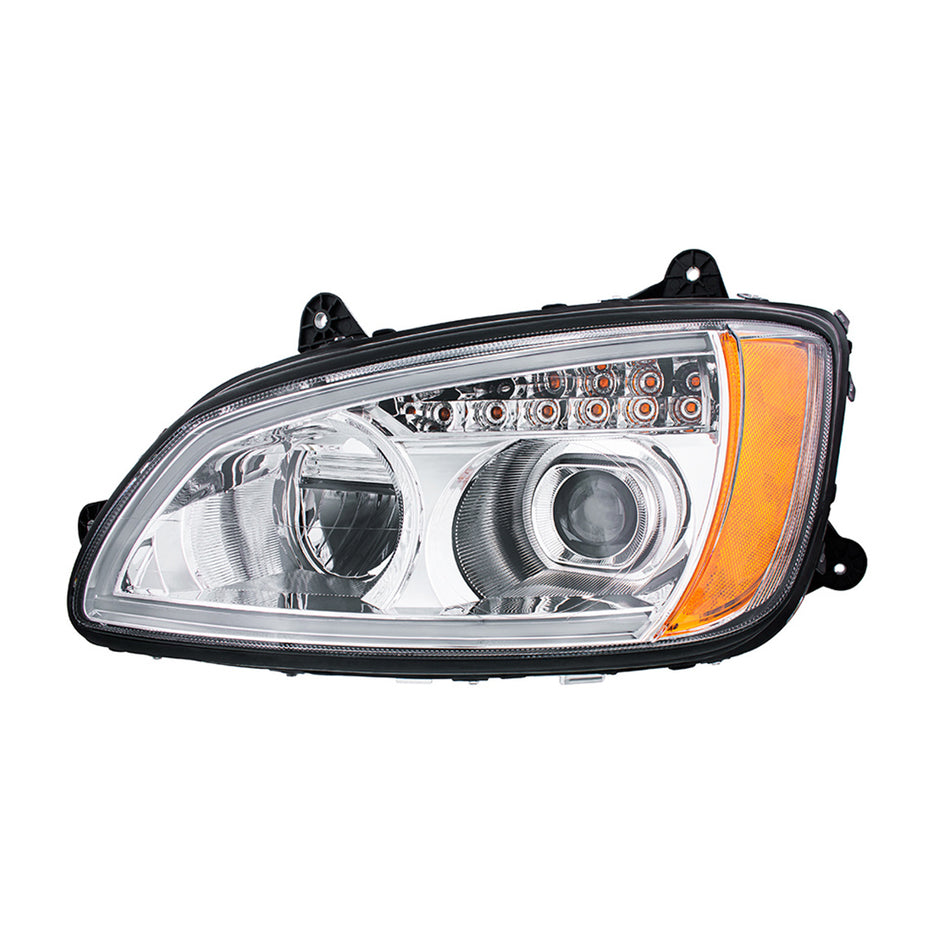 Chrome Full LED Projection Headlight With Turn Signal & Position Light Bar For 2008-2017 Kenworth T660 (Driver or Passenger Side)