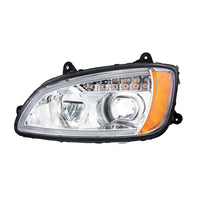 Chrome Full LED Projection Headlight With Turn Signal & Position Light Bar For 2008-2017 Kenworth T660 (Driver or Passenger Side)