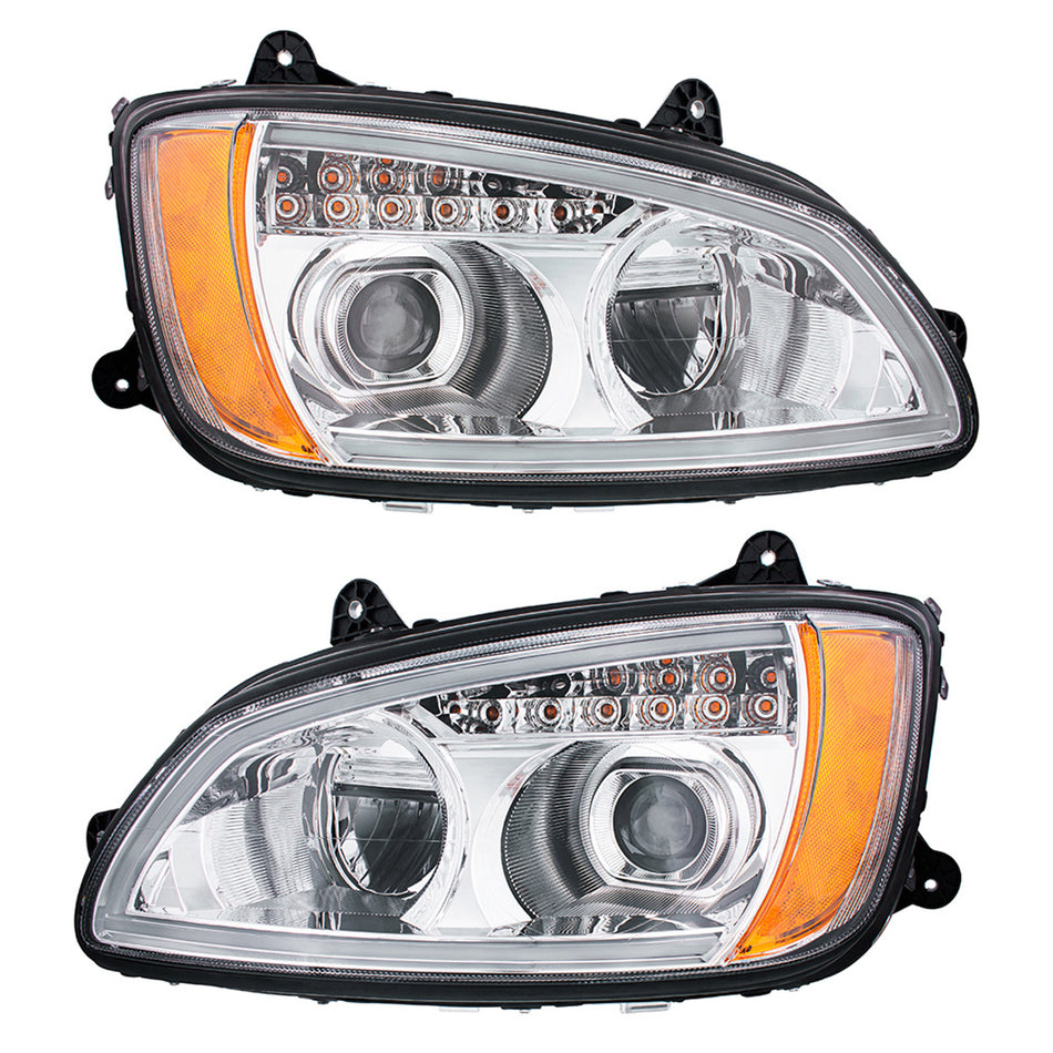 Chrome Full LED Projection Headlight With Turn Signal & Position Light Bar For 2008-2017 Kenworth T660 (Driver or Passenger Side)