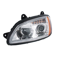 Chrome Full LED Projection Headlight With Turn Signal & Position Light Bar For 2008-2017 Kenworth T660 (Driver or Passenger Side)