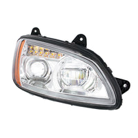 Chrome Full LED Projection Headlight With Turn Signal & Position Light Bar For 2008-2017 Kenworth T660 (Driver or Passenger Side)