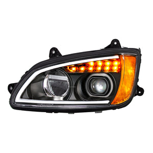 Black Full LED Projection Headlight With Turn Signal & Position Light Bar For 2008-2017 Kenworth T660 (Driver or Passenger Side)