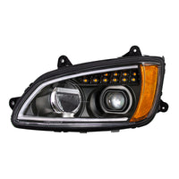 Black Full LED Projection Headlight With Turn Signal & Position Light Bar For 2008-2017 Kenworth T660 (Driver or Passenger Side)