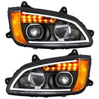 Black Full LED Projection Headlight With Turn Signal & Position Light Bar For 2008-2017 Kenworth T660 (Driver or Passenger Side)