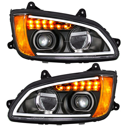 Black Full LED Projection Headlight With Turn Signal & Position Light Bar For 2008-2017 Kenworth T660 (Driver or Passenger Side)