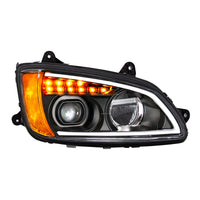 Black Full LED Projection Headlight With Turn Signal & Position Light Bar For 2008-2017 Kenworth T660 (Driver or Passenger Side)