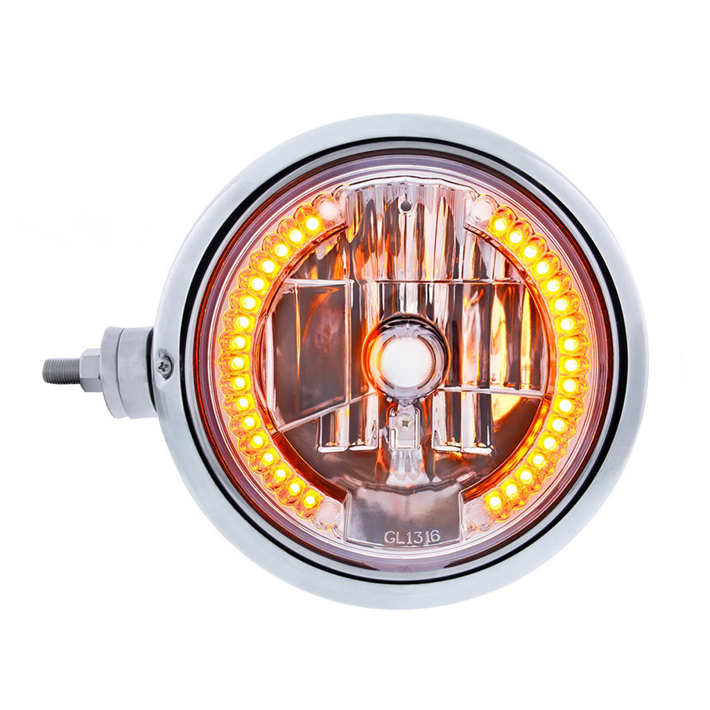 Chrome Guide 682-C Style Headlight Assembly w Crystal Lens & 34 LEDs Position Light (Left or Right Hand Side)