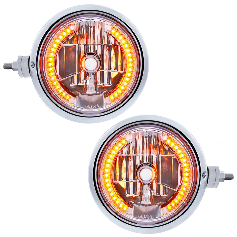 Chrome Guide 682-C Style Headlight Assembly w Crystal Lens & 34 LEDs Position Light (Left or Right Hand Side)