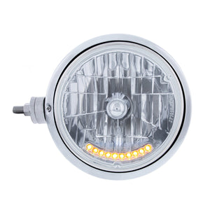 Stainless Steel Guide 682-C Style Headlight Assembly w Crystal Lens & 10 LEDs Position Light (Left or Right Hand Side)