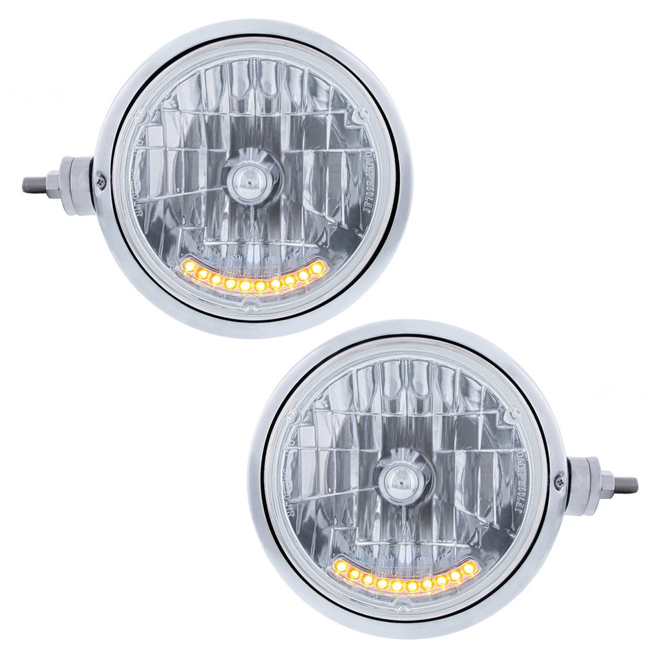 Stainless Steel Guide 682-C Style Headlight Assembly w Crystal Lens & 10 LEDs Position Light (Left or Right Hand Side)