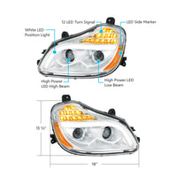 United Pacific - Chrome 8 LED Projection Headlight For 2013-2021 Kenworth T680 (Driver or Passenger Side)