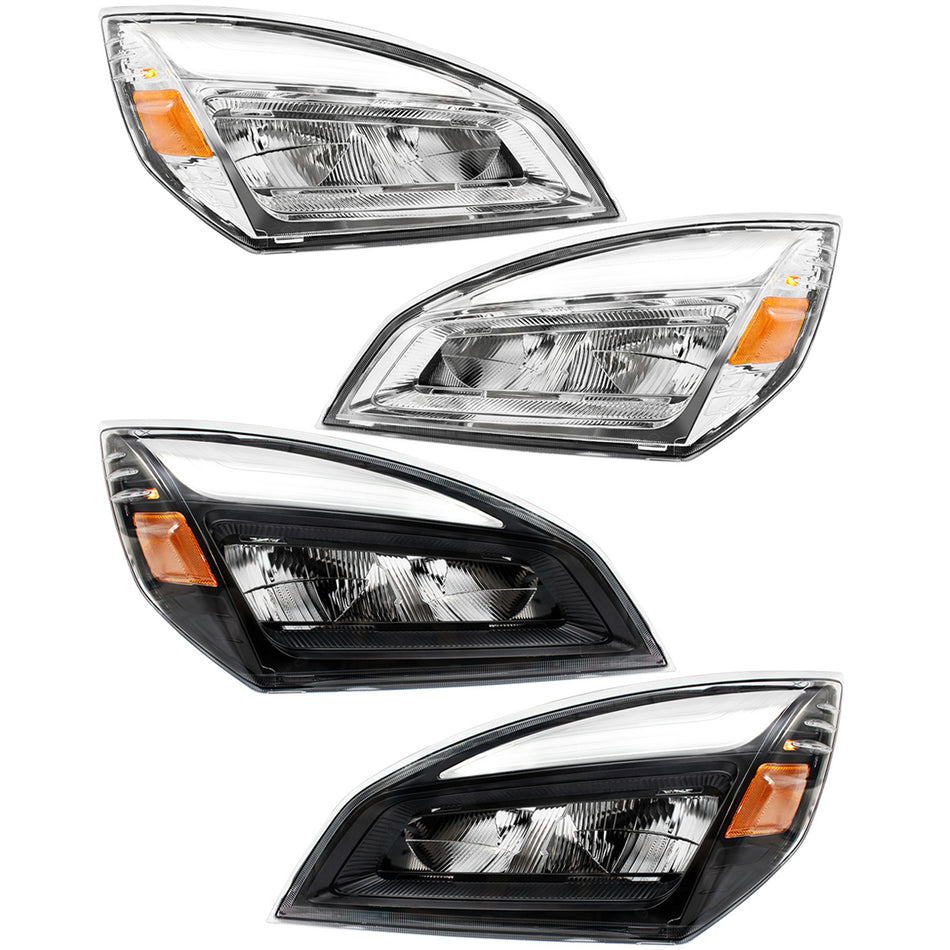 High Power Chrome or Black LED Headlight For 2018-2024 Freightliner Cascadia (Driver or Passenger Side)