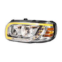 Chrome or Black Projection Headlight With LED Turn Signal & Light Bar For 2008-2024 Peterbilt 389 (Driver or Passenger Side)