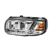 Chrome or Black Projection Headlight With LED Turn Signal & Light Bar For 2008-2024 Peterbilt 389 (Driver or Passenger Side)