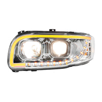 Chrome or Black Projection Headlight With LED Turn Signal & Light Bar For 2008-2024 Peterbilt 389 (Driver or Passenger Side)