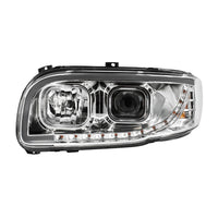 Chrome or Black Projection Headlight With LED Turn Signal & Light Bar For 2008-2024 Peterbilt 389 (Driver or Passenger Side)