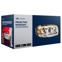 Chrome or Black Projection Headlight With LED Turn Signal & Light Bar For 2008-2024 Peterbilt 389 (Driver or Passenger Side)