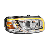 Chrome or Black Projection Headlight With LED Turn Signal & Light Bar For 2008-2024 Peterbilt 389 (Driver or Passenger Side)