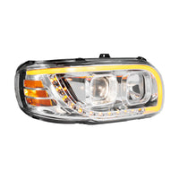 Chrome or Black Projection Headlight With LED Turn Signal & Light Bar For 2008-2024 Peterbilt 389 (Driver or Passenger Side)