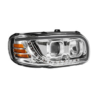 Chrome or Black Projection Headlight With LED Turn Signal & Light Bar For 2008-2024 Peterbilt 389 (Driver or Passenger Side)