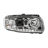Chrome or Black Projection Headlight With LED Turn Signal & Light Bar For 2008-2024 Peterbilt 389 (Driver or Passenger Side)