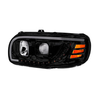 Chrome or Black Projection Headlight With LED Turn Signal & Light Bar For 2008-2024 Peterbilt 389 (Driver or Passenger Side)