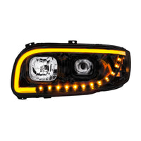 Chrome or Black Projection Headlight With LED Turn Signal & Light Bar For 2008-2024 Peterbilt 389 (Driver or Passenger Side)