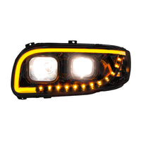 Chrome or Black Projection Headlight With LED Turn Signal & Light Bar For 2008-2024 Peterbilt 389 (Driver or Passenger Side)