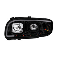 Chrome or Black Projection Headlight With LED Turn Signal & Light Bar For 2008-2024 Peterbilt 389 (Driver or Passenger Side)