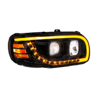 Chrome or Black Projection Headlight With LED Turn Signal & Light Bar For 2008-2024 Peterbilt 389 (Driver or Passenger Side)