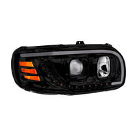 Chrome or Black Projection Headlight With LED Turn Signal & Light Bar For 2008-2024 Peterbilt 389 (Driver or Passenger Side)