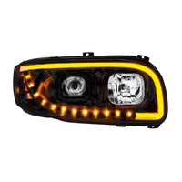 Chrome or Black Projection Headlight With LED Turn Signal & Light Bar For 2008-2024 Peterbilt 389 (Driver or Passenger Side)