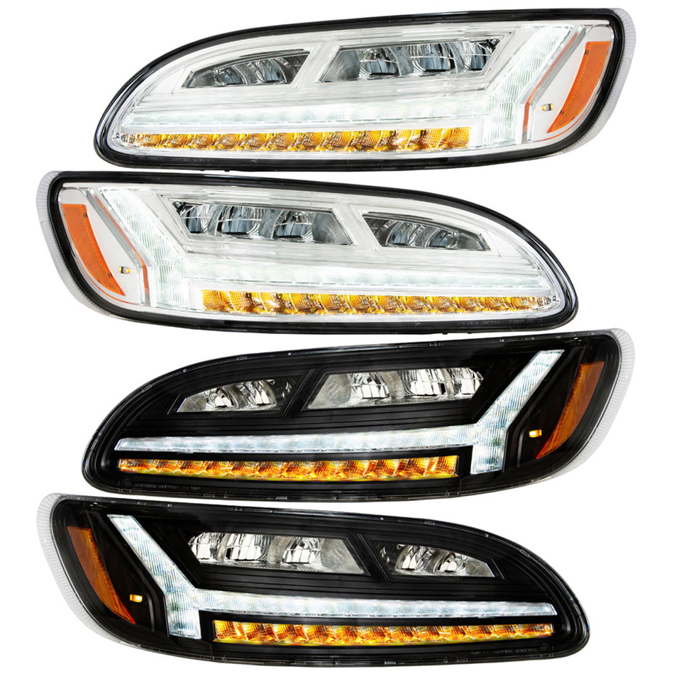 Chrome or Black 6 LED Headlight For Peterbilt 386 (2006-2016) & 387 (2000-2011) (Driver or Passenger Side)