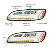 Chrome or Black 6 LED Headlight For Peterbilt 386 (2006-2016) & 387 (2000-2011) (Driver or Passenger Side)